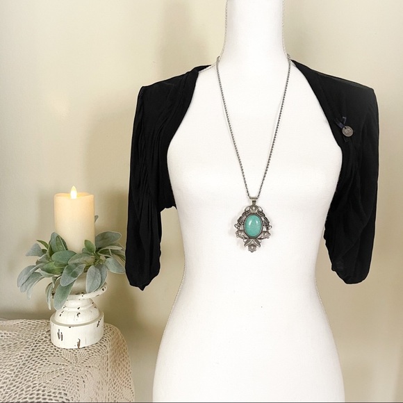 DEPT Crop Black Puff Sleeves Layering Top/ Jacket - Picture 2 of 7